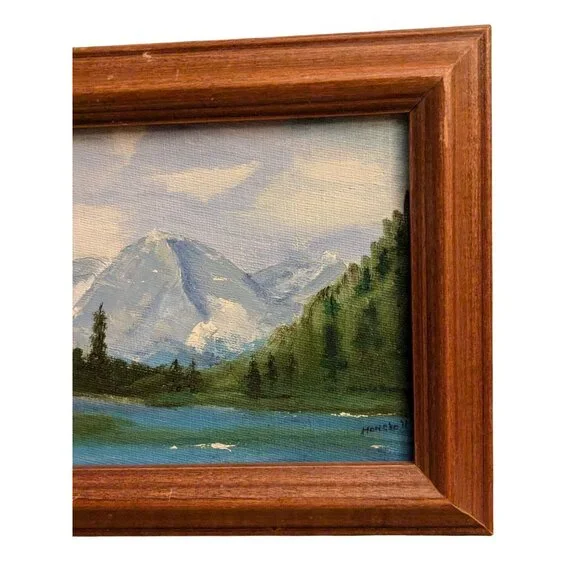 Original Mountain Landscape Painting In Wood Frame 6.75" x 8.75" Signed By Artis - Picture 3 of 12